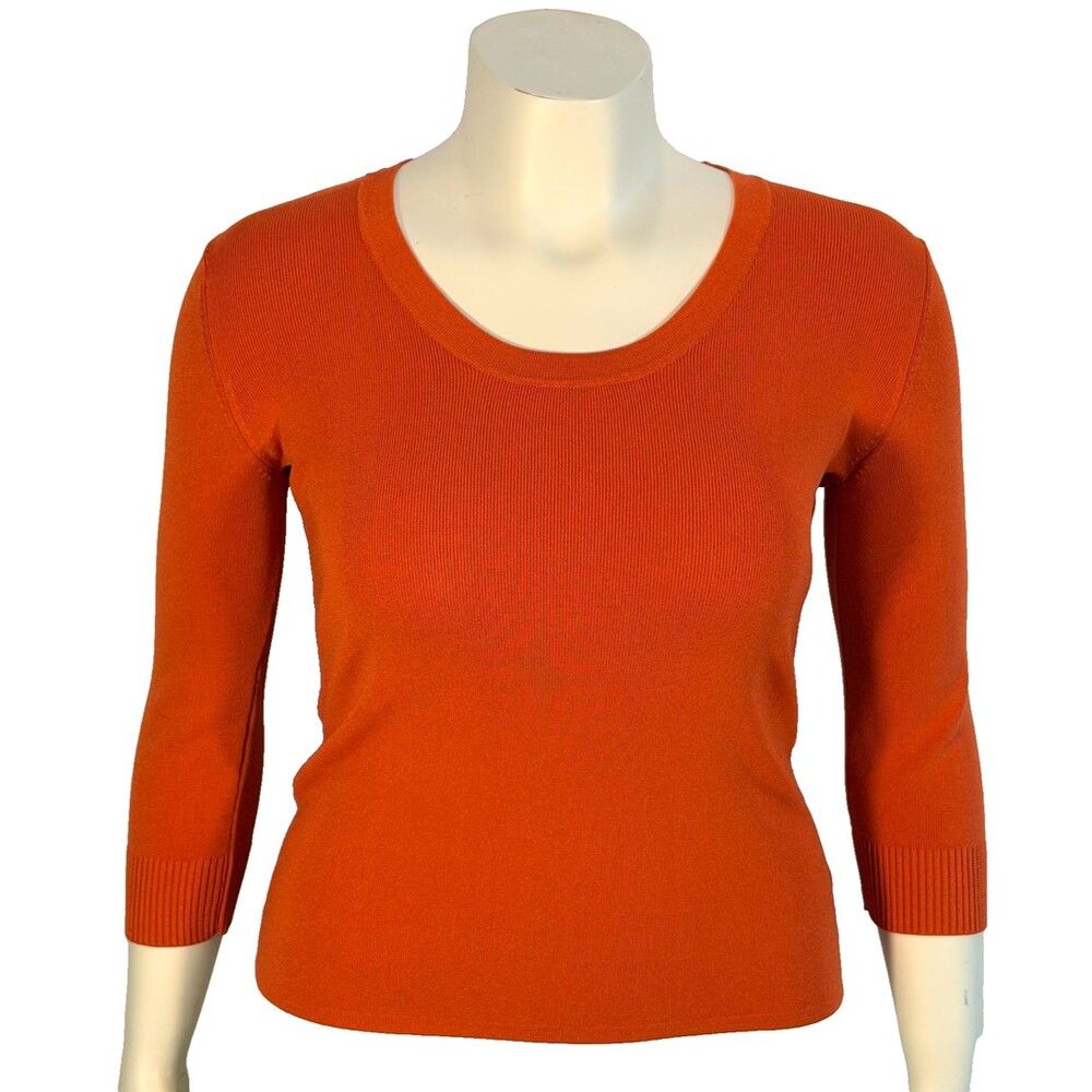 Joseph A. Sweater Women's XL Pumpkn Orange Scoop Neck 3/4 Sleeve Pullover